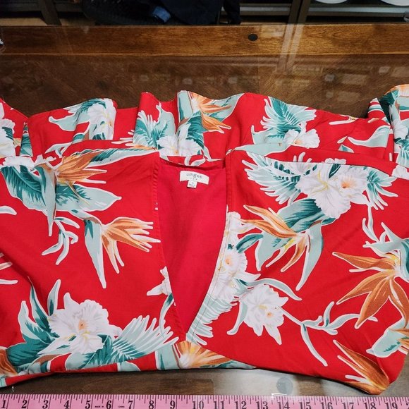 Umgee Shirt Womens S Red Floral V Neck 3/4 Sleeve Tunic Blouse Flutter Ruffle - Picture 6 of 8